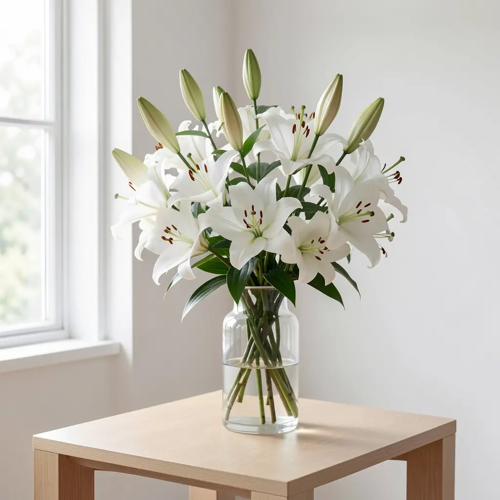 Elegant white lily arrangement in modern vase